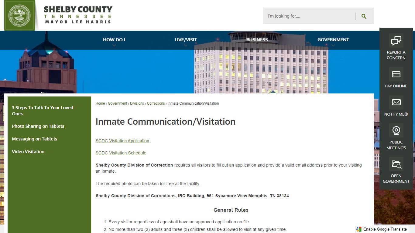 Inmate Communication/Visitation - Shelby County, TN - Official Website