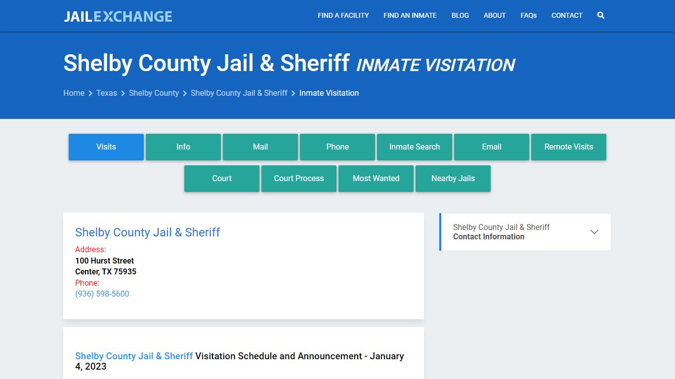 Inmate Visitation - Shelby County Jail & Sheriff, TX - Jail Exchange